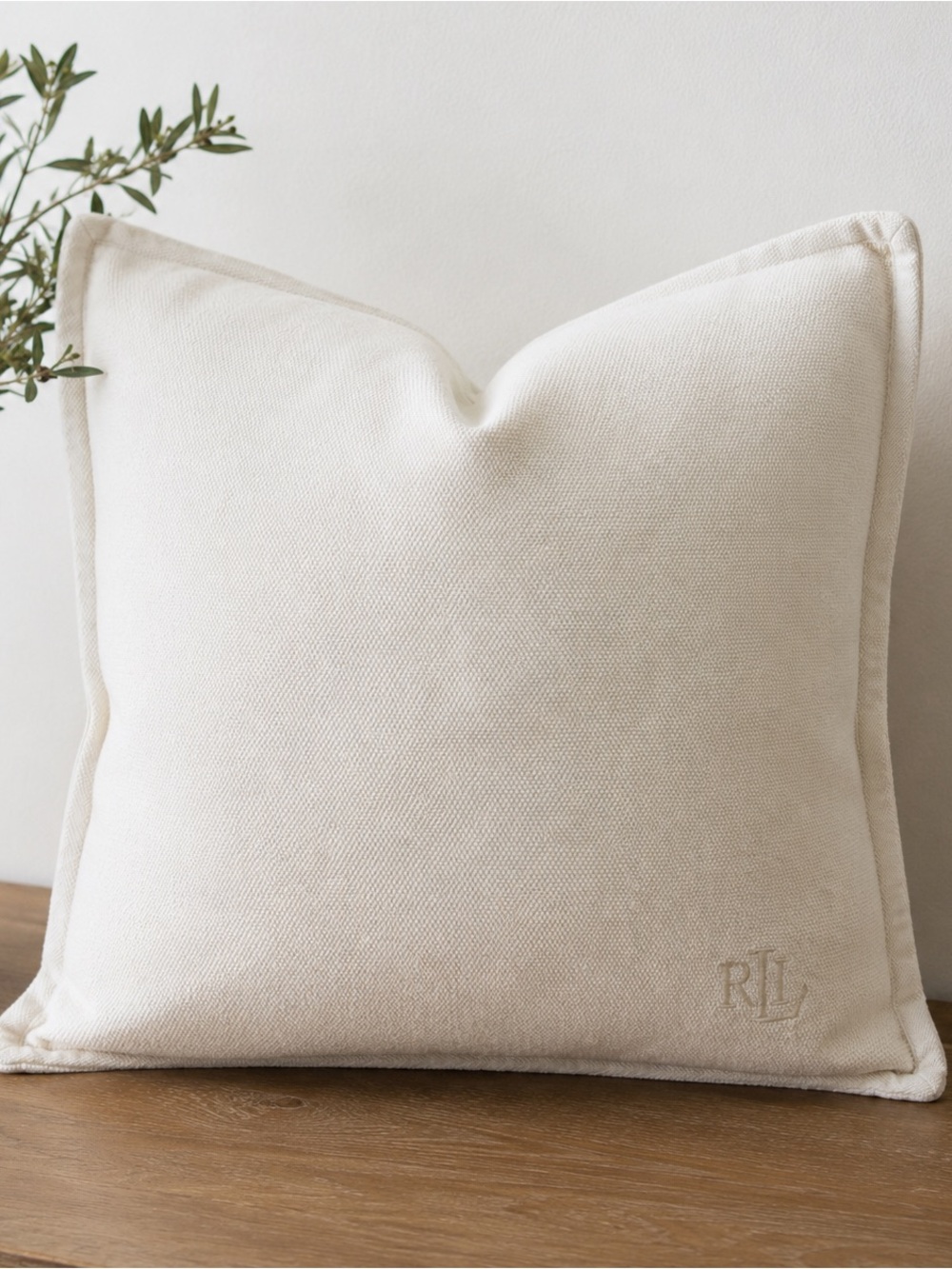 Lauren Ralph Lauren Cream Textured Cotton Throw Pillow Cover RL Monogram 20x20